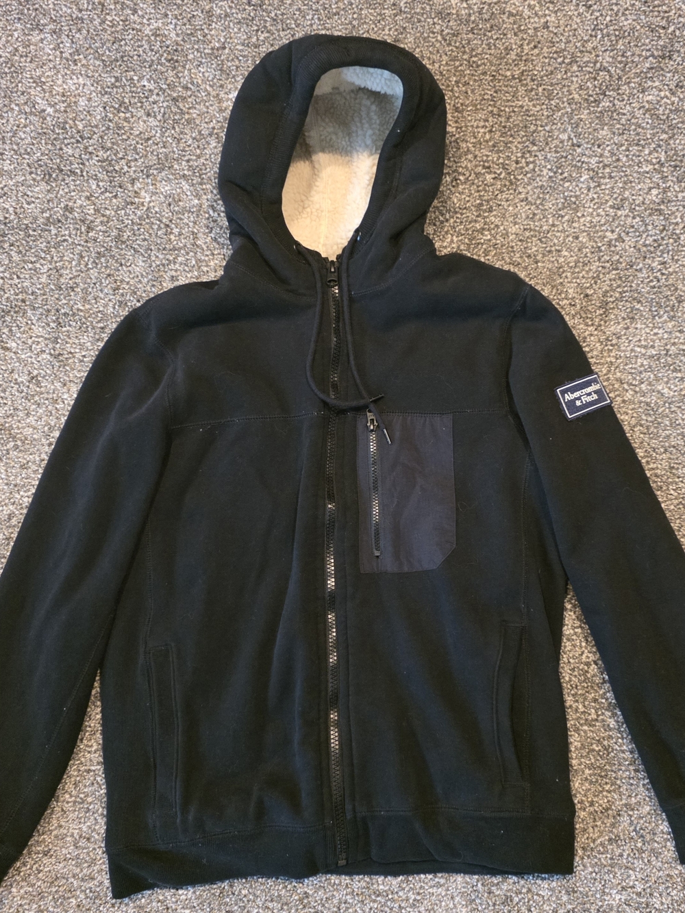 Abercrombie & Fitch Black Hooded Zip Jacket with Sherpa Lining